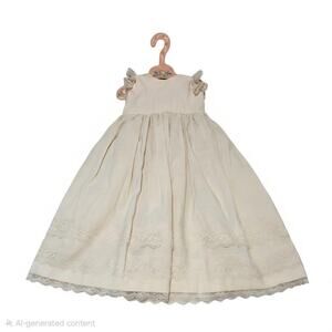 Vintage Handmade Baby Dress White Cotton Lace Christening Doll Dress 1930s–1950s